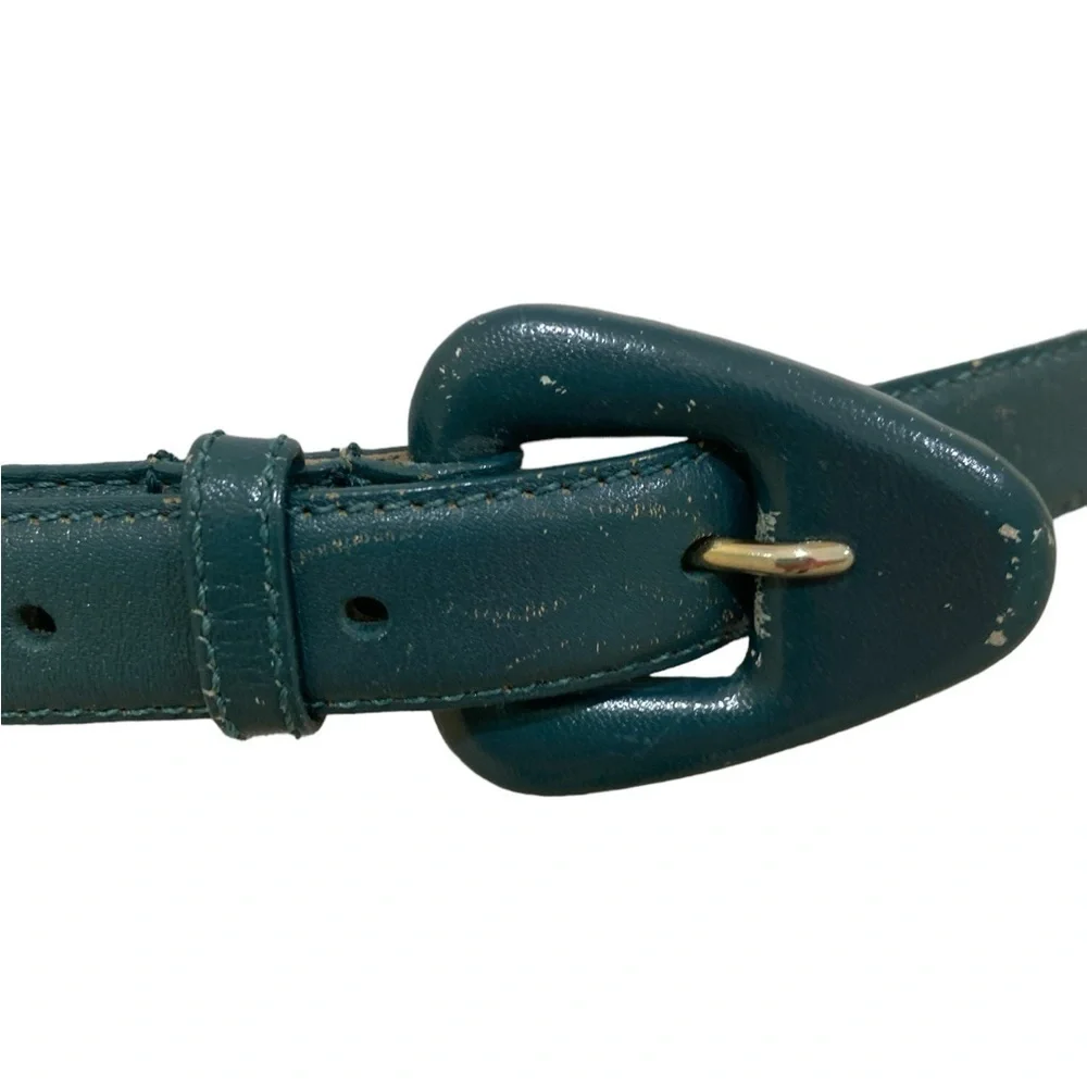 Vintage 1990’s Liz Claiborne dark green leather skinny belt 3/4 inch width large